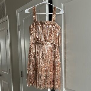 Sequin Fringe Womens Dress - Gold